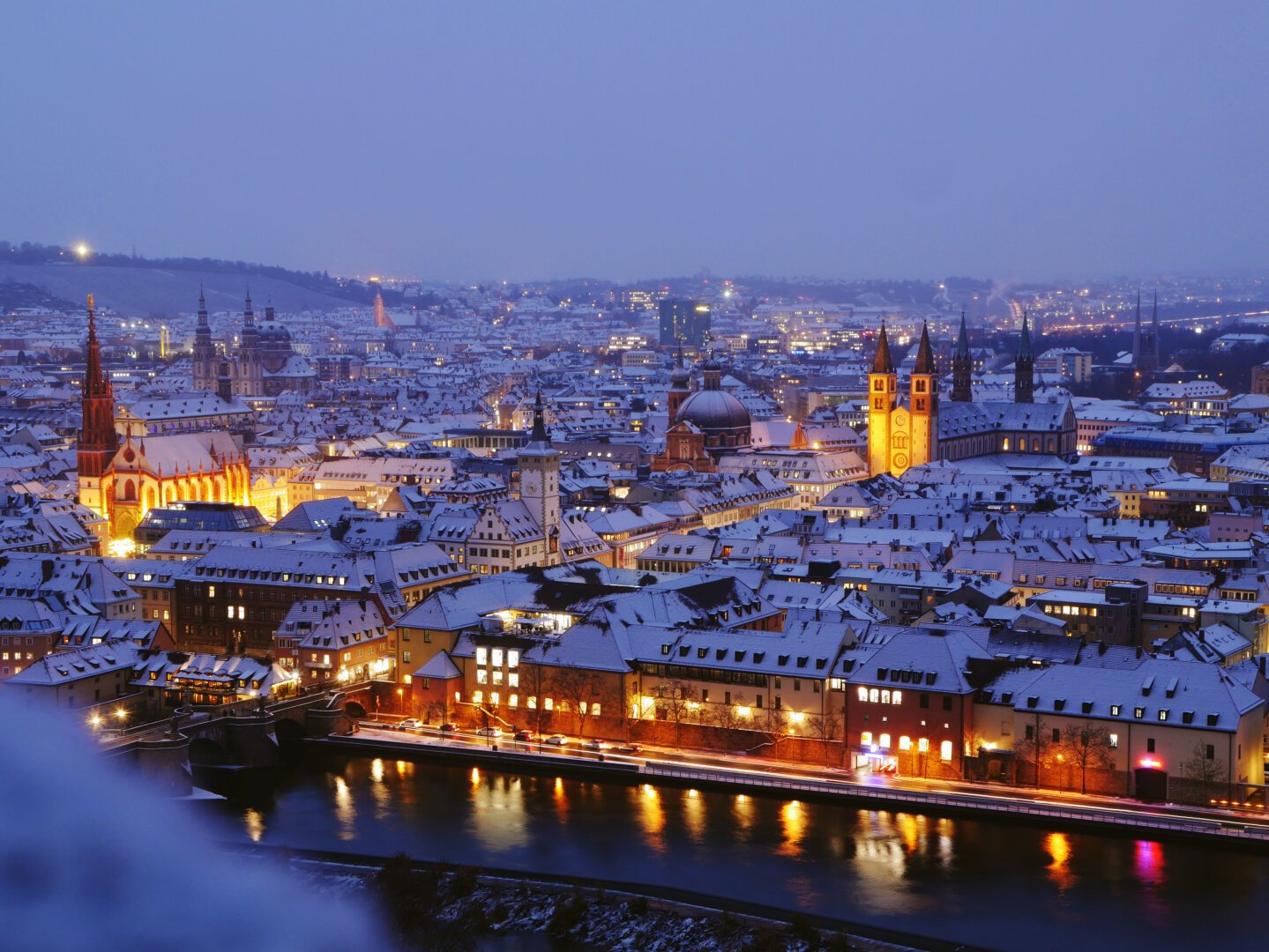 Snowy evening Würzburg, Germany