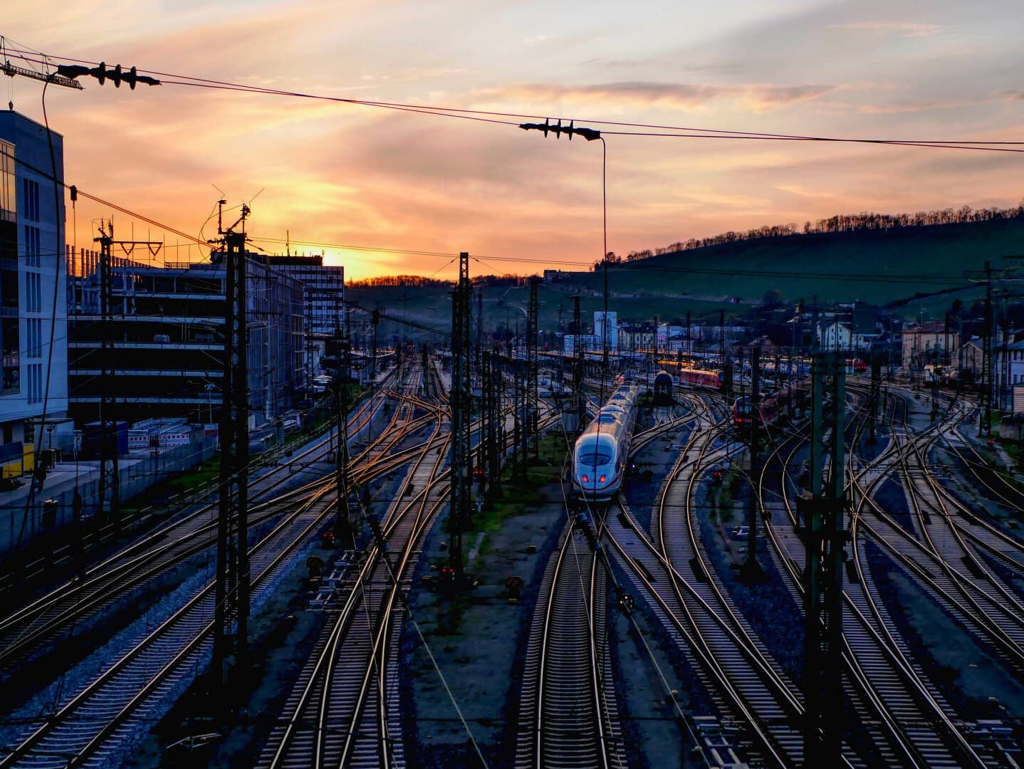 Sunset at the main station in Würzburg, Germany