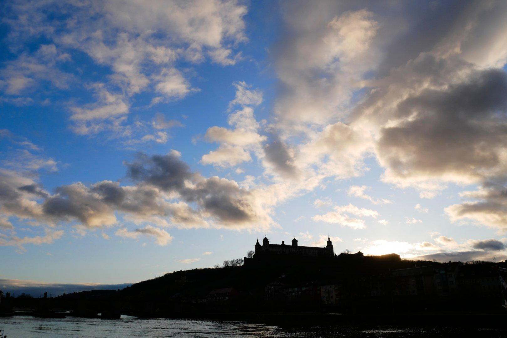 Marienberg castle at dusk in Würzburg, Germany